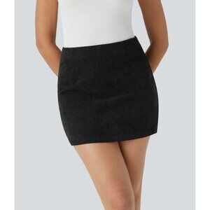 Halara Women's High Waisted  2-in-1 A Line Mini Corduroy Skirt Black Size XL NWT